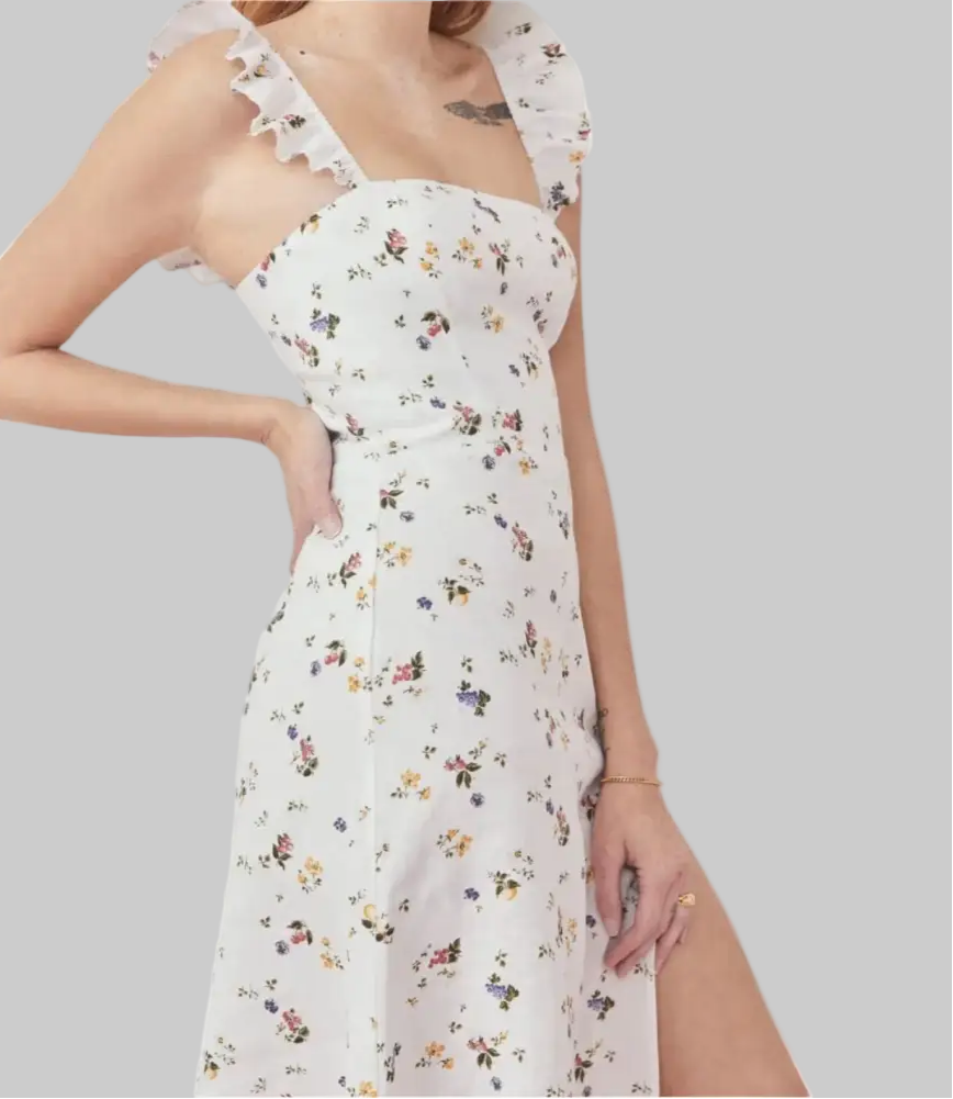 French Minority Sense Ruffle Shoulder Strap Dress - S / White - Dresses