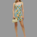 French Retro Printed Waist-Controlled Short Dress - S / Blue - Dresses