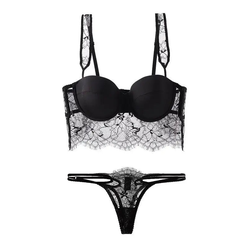 French Sexy Lace Push-up Bra Set - 70B / Black Suit - Panty Sets