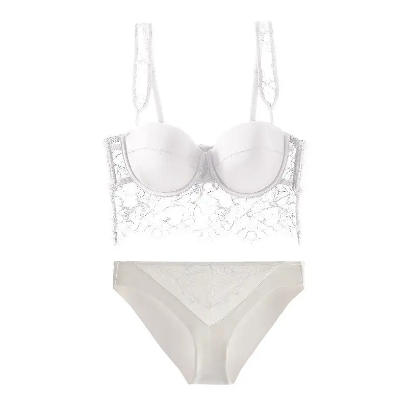French Sexy Lace Push-up Bra Set - 70C / White - Panty Sets