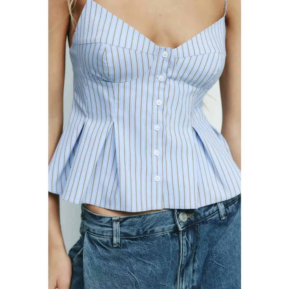 French Sweet Spicy Small Pleated Poplin Striped Spaghetti Straps Top - Tank Tops & Camis