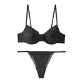 French Thin Satin Glossy Lace Edge Pure Sexy Buckled Front Shaped Bra Set - S / Black -1Suit - Panty Sets