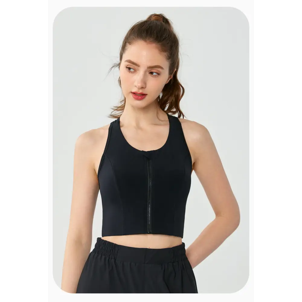 Front Zipper Sports High Strength Workout Yoga Bra - S / Black - Activewear