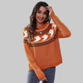 Ghost Skull Jacquard Retro Dots Long-Sleeved Knitted Sweater - S / Tiger Yellow - Sweaters & Cardigans