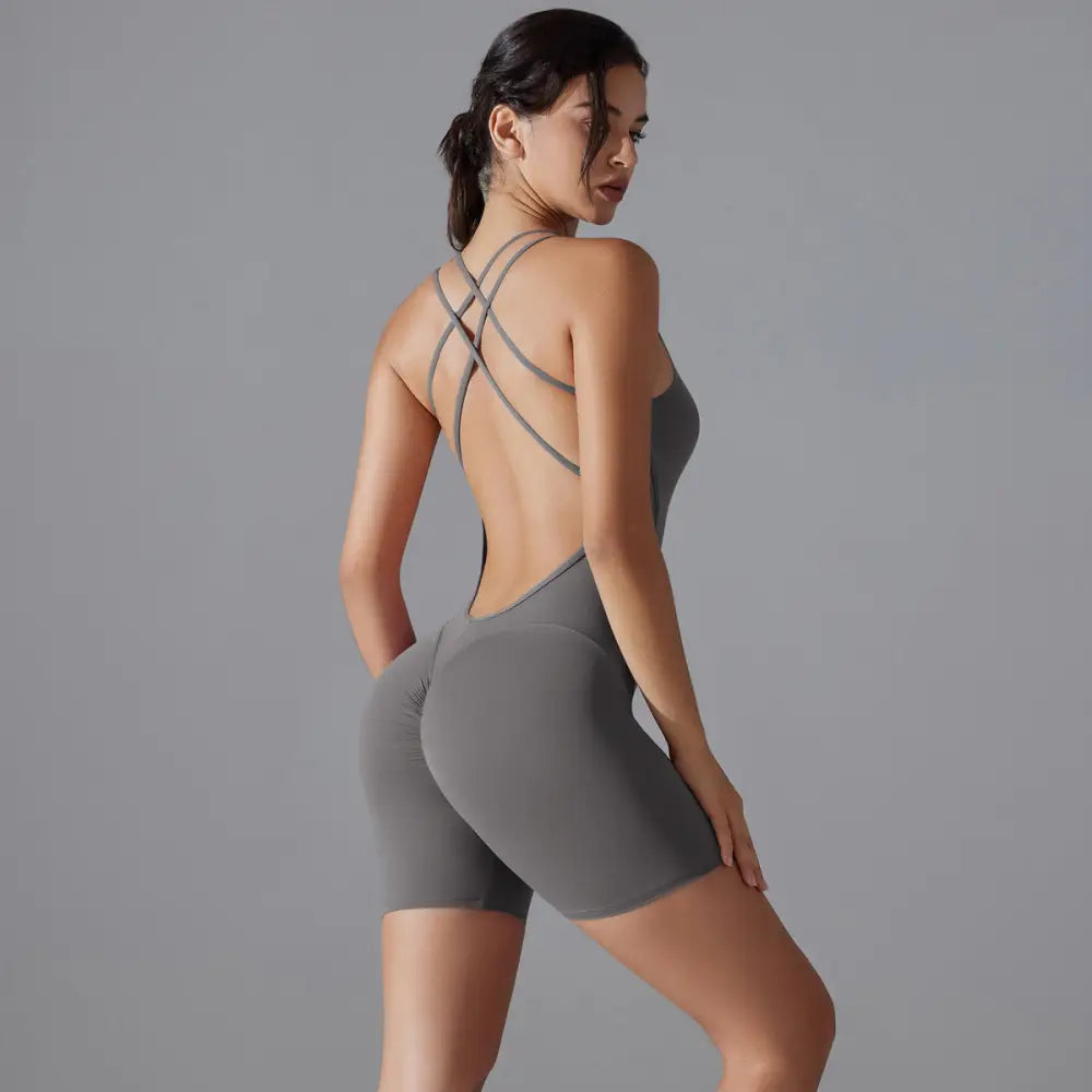 Gym Sexy Shaping Yoga Fitting Sports Back Romper - S / Gray - Activewear