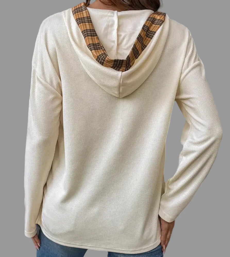 Half Button Stitching Plaid Long Sleeve Hoodie - Sweatshirts & Hoodies
