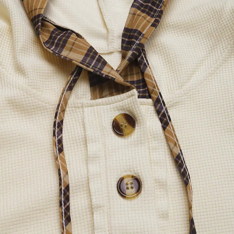 Half Button Stitching Plaid Long Sleeve Hoodie - Sweatshirts & Hoodies