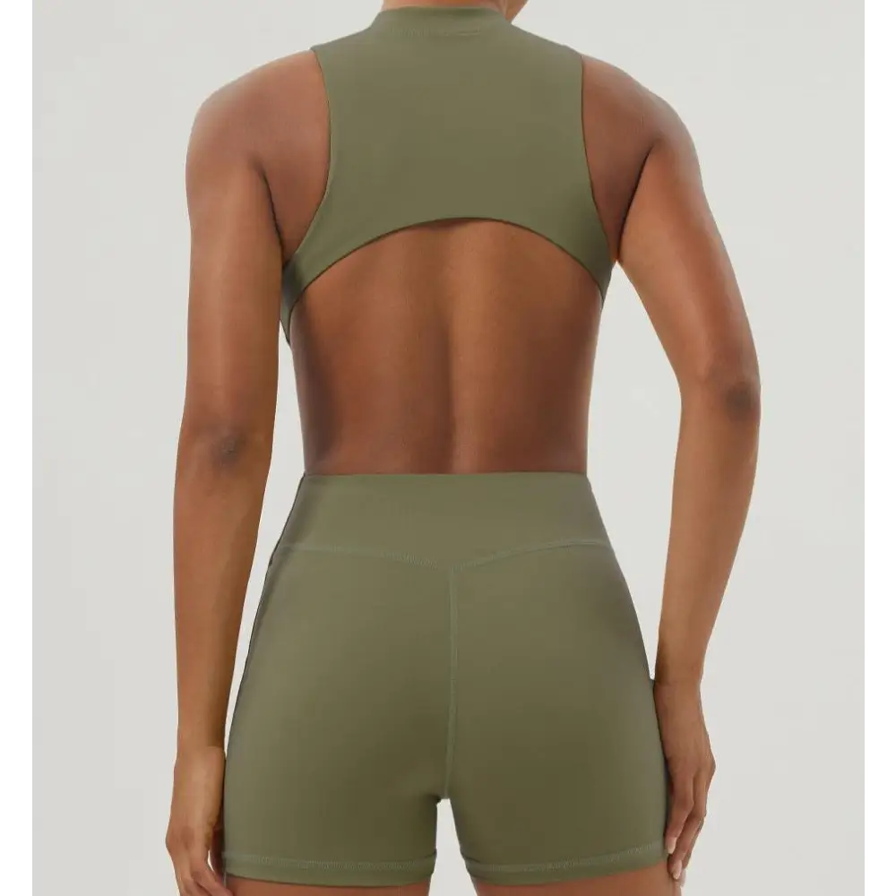 Half Zipper Bare Back Yoga Waist Show Sports Workout Romper - Activewear