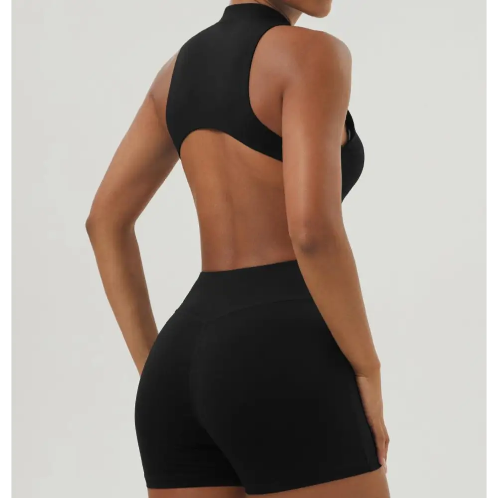 Half Zipper Bare Back Yoga Waist Show Sports Workout Romper - Activewear