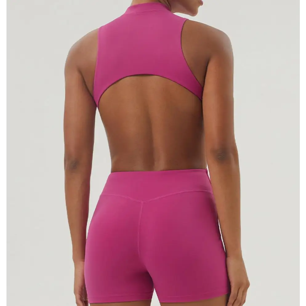 Half Zipper Bare Back Yoga Waist Show Sports Workout Romper - Activewear