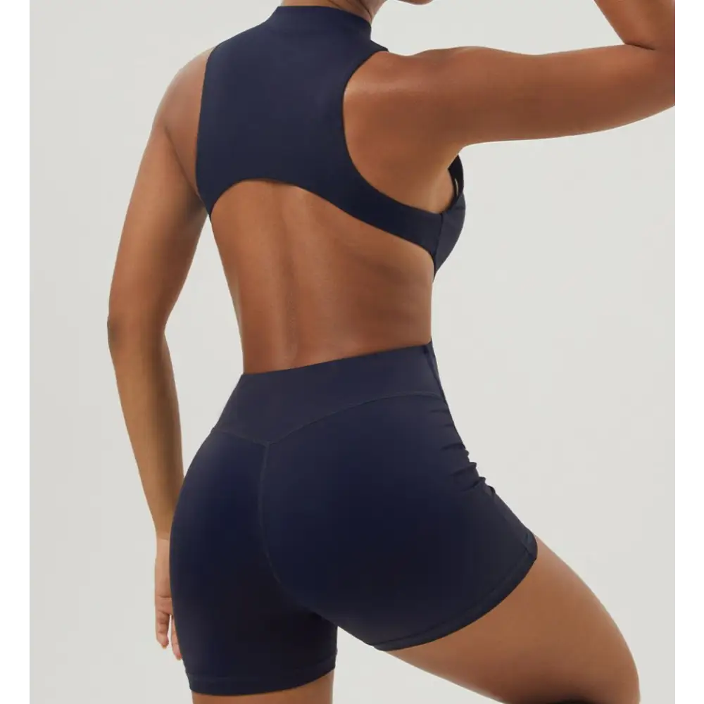 Half Zipper Bare Back Yoga Waist Show Sports Workout Romper - Activewear