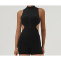 Half Zipper Bare Back Yoga Waist Show Sports Workout Romper - S / Black - Activewear