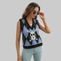 Halloween Skull Jacquard Rhombus Vest Sweater - S / Black - Sweaters & Cardigans