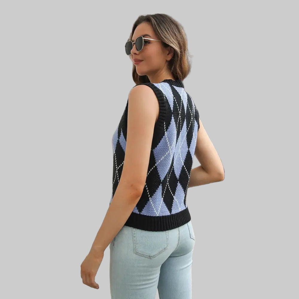 Halloween Skull Jacquard Rhombus Vest Sweater - Sweaters & Cardigans