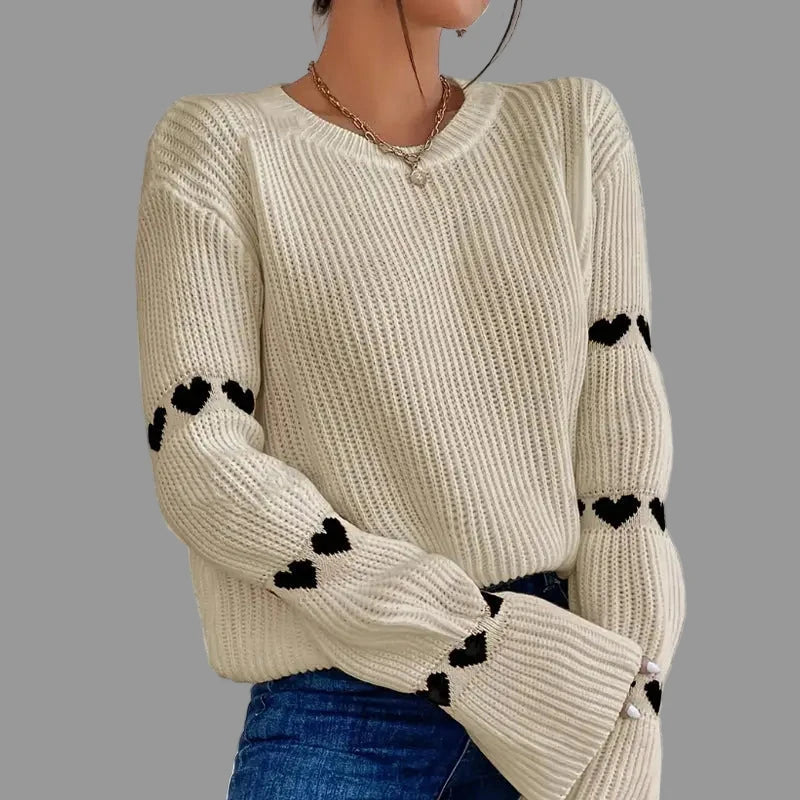 Heart Jacquard Flared Sleeves Sweater - S / Apricot - Sweaters & Cardigans