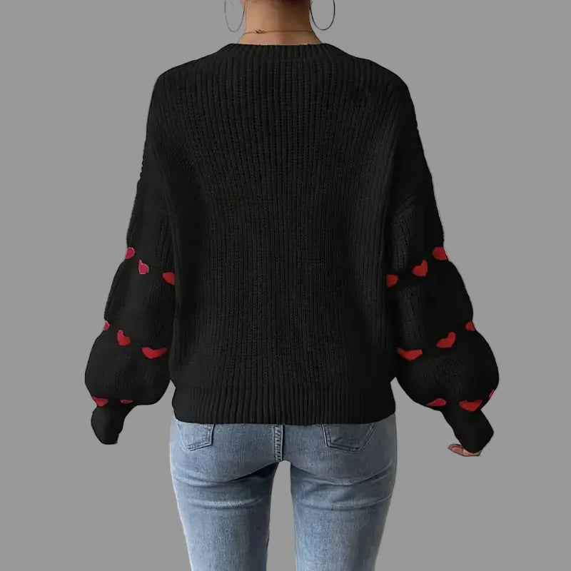 Heart Jacquard Flared Sleeves Sweater - Sweaters & Cardigans