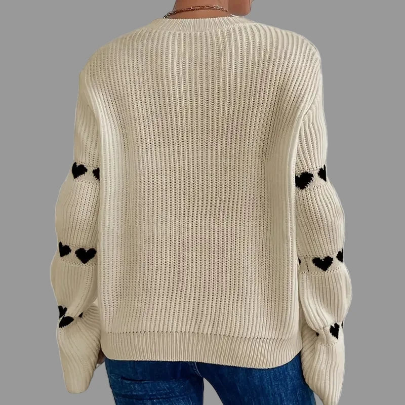 Heart Jacquard Flared Sleeves Sweater - Sweaters & Cardigans