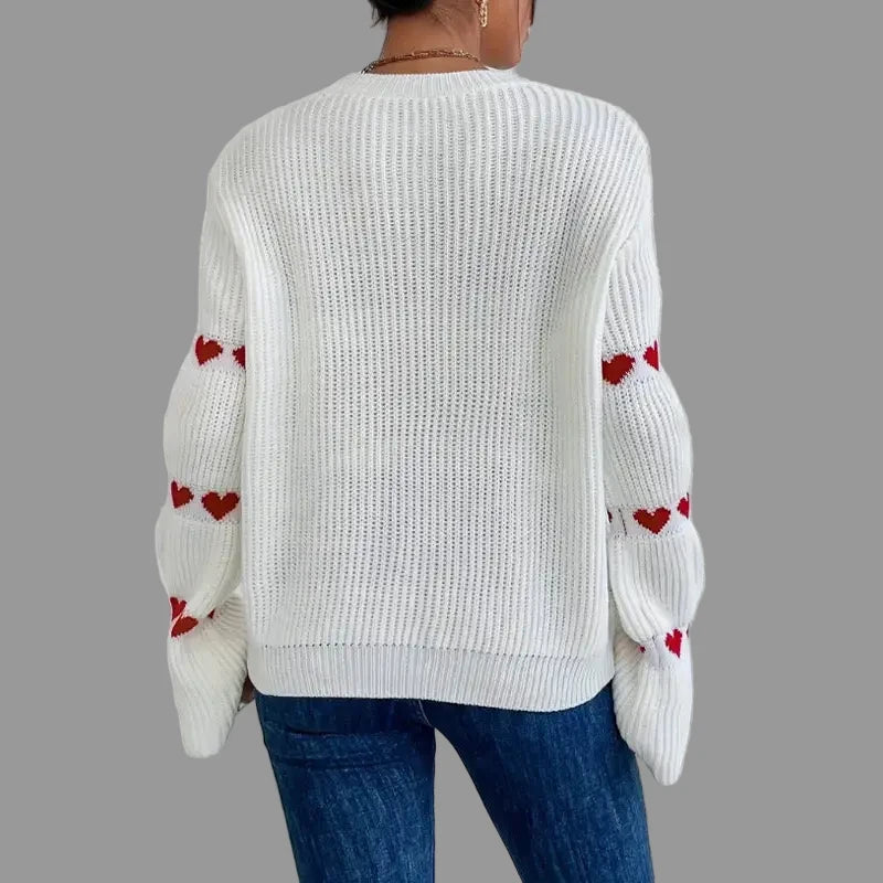 Heart Jacquard Flared Sleeves Sweater - Sweaters & Cardigans