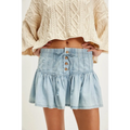 High Waist A-Line Denim Pleated Skirt - S / Light Blue - Skirts