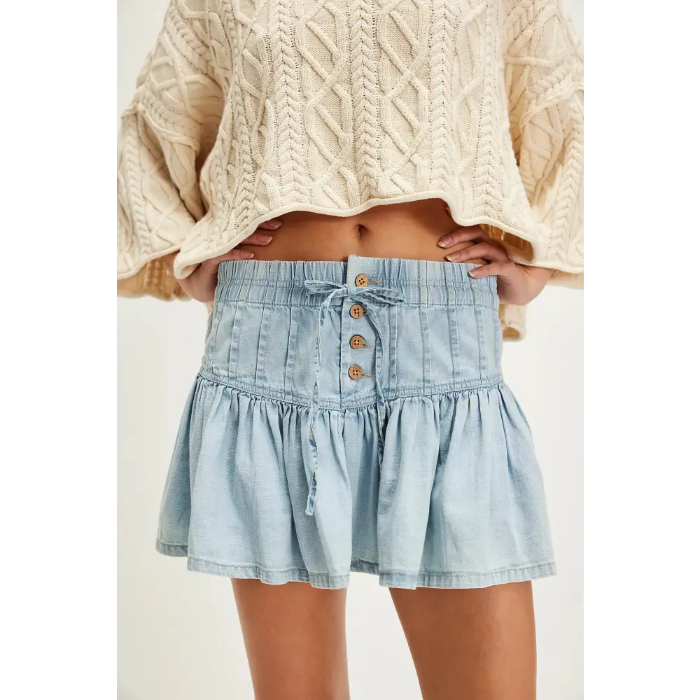 High Waist A-Line Denim Pleated Skirt - S / Light Blue - Skirts