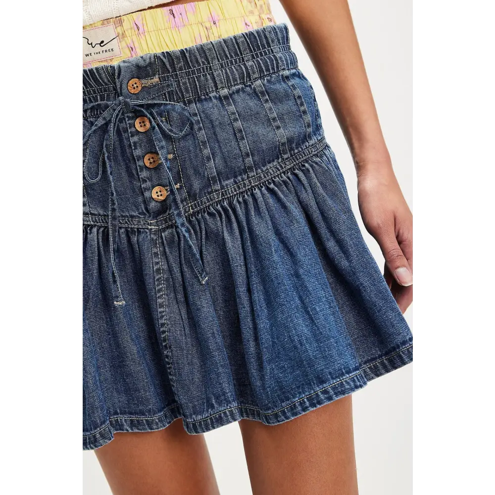 High Waist A-Line Denim Pleated Skirt - S / Navy Blue - Skirts
