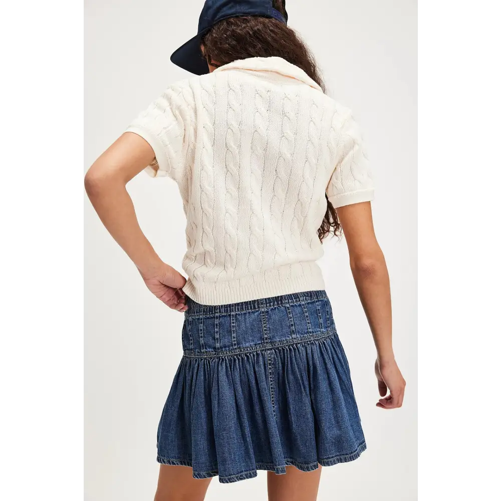 High Waist A-Line Denim Pleated Skirt - Skirts