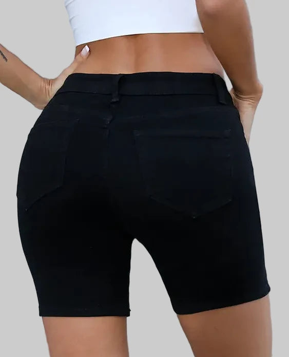 High Waist Black Pencil Denim Shorts