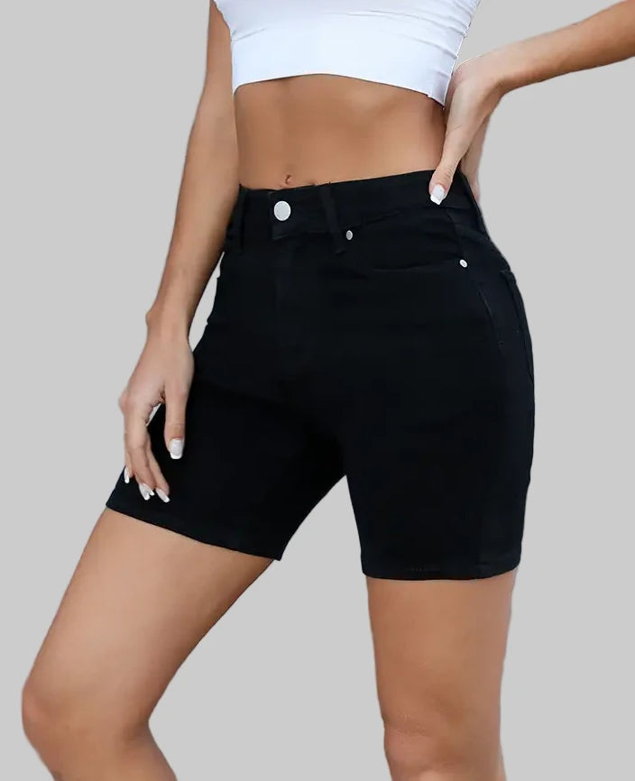 High Waist Black Pencil Denim Shorts
