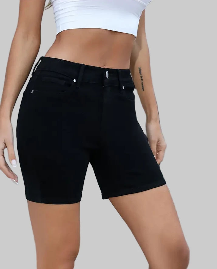 High Waist Black Pencil Denim Shorts
