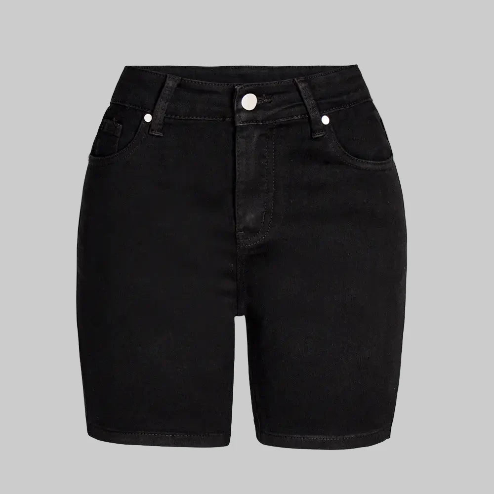 High Waist Black Pencil Denim Shorts - S