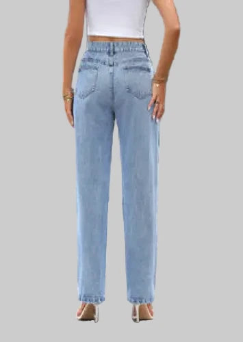 High Waist Embroidered Stars Straight Jeans