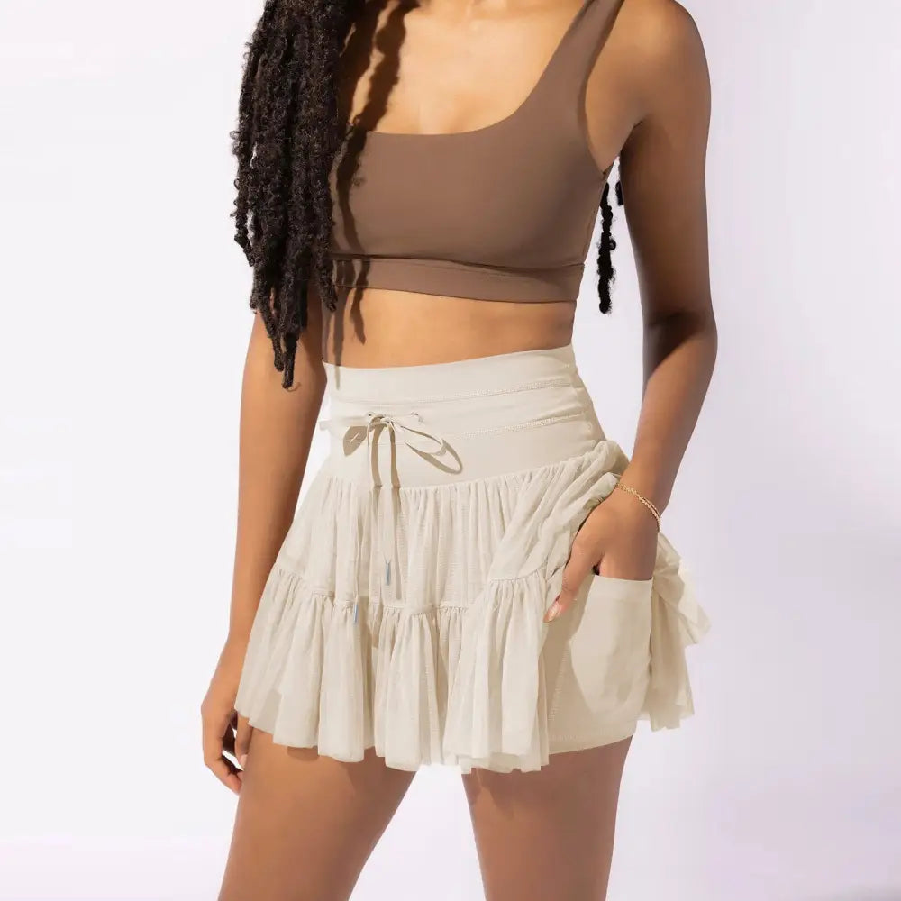 High Waist Lace Skirt - S / Apricot - Skirts