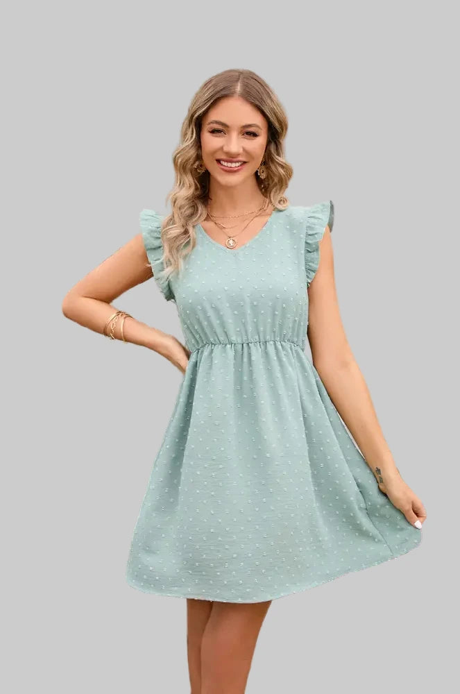 High Waist V-Neck Dress - S / Mint - Dresses
