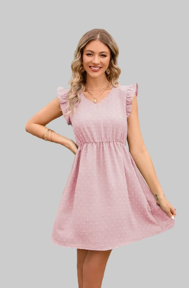 High Waist V-Neck Dress - S / Pink - Dresses