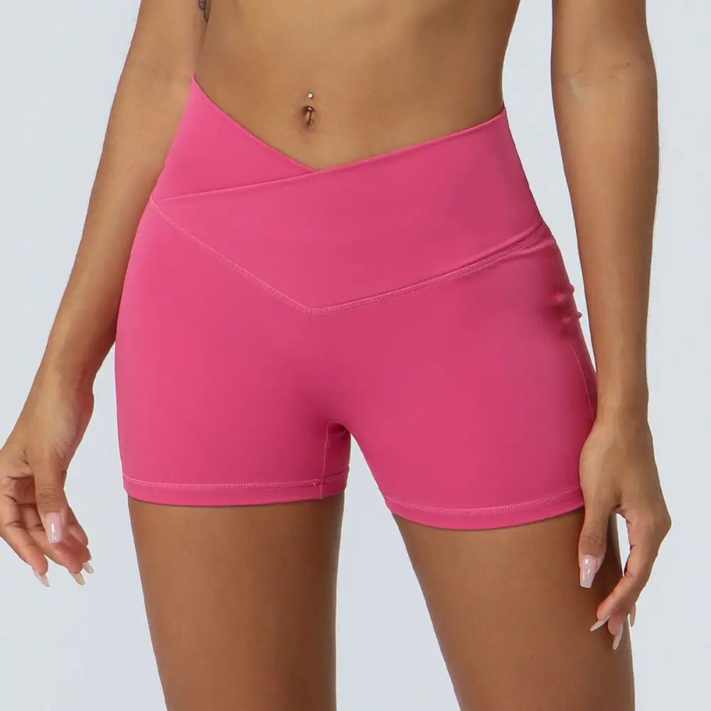 Hip Raise Yoga Shorts - S / Coral Red - Activewear