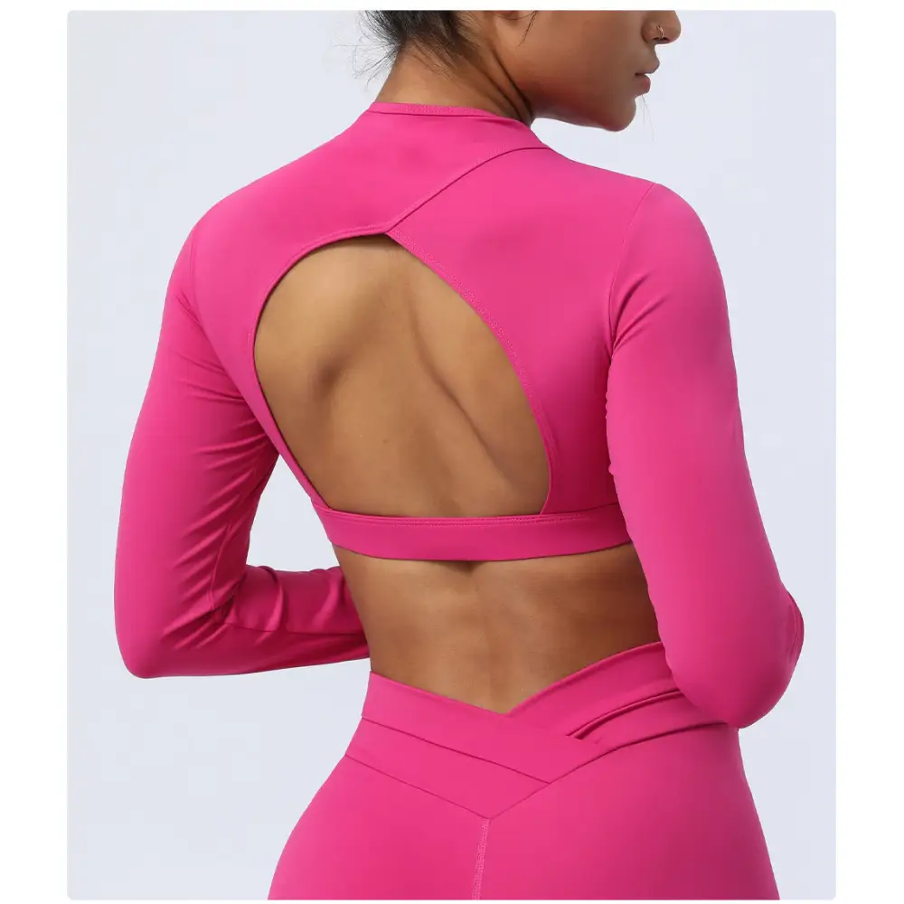 Hollow Cutout Back Yoga Long Sleeves Cropped Sports Top - Activewear