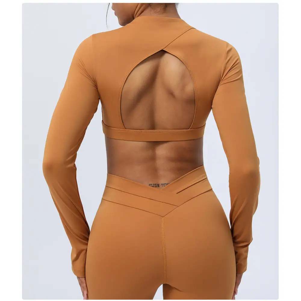 Hollow Cutout Back Yoga Long Sleeves Cropped Sports Top - Activewear