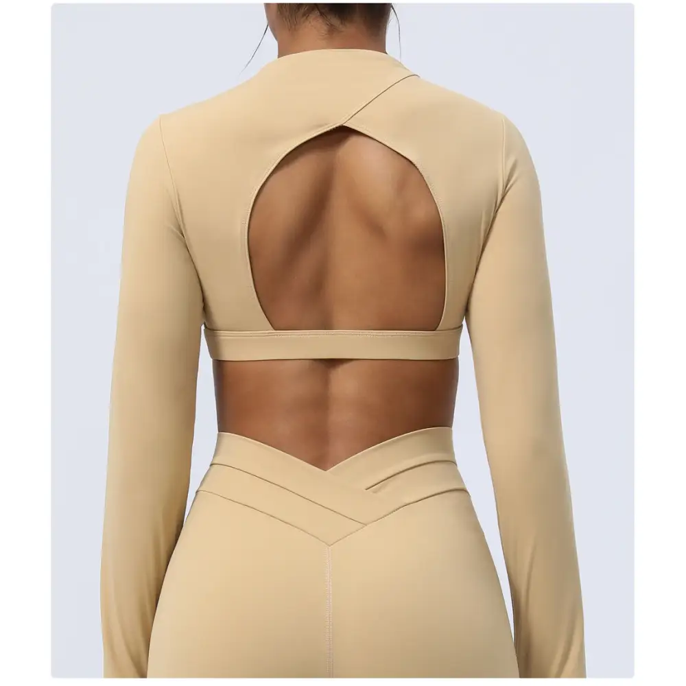 Hollow Cutout Back Yoga Long Sleeves Cropped Sports Top - Activewear