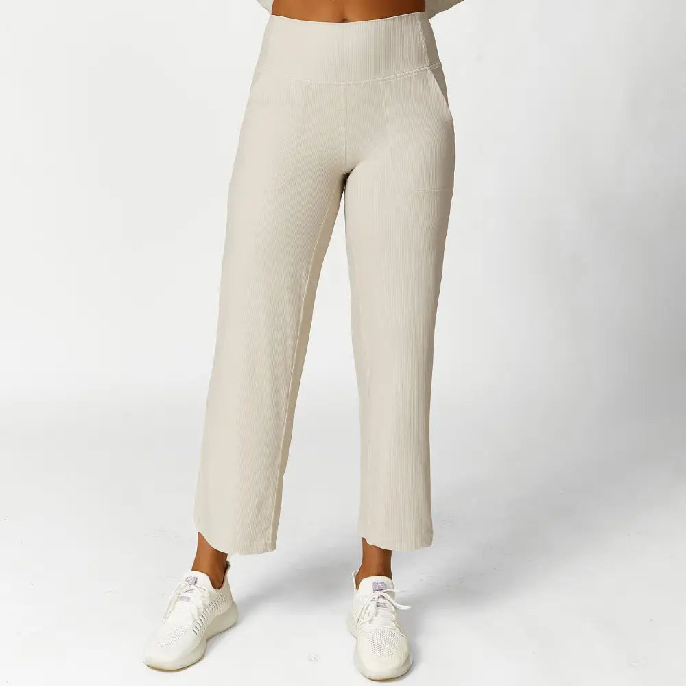 Hollow Cutout Shoulder Strap Long Sleeve Sports Chest Pad Running Fitness Yoga Suit - S / Floating Rock Ash Wide-Leg