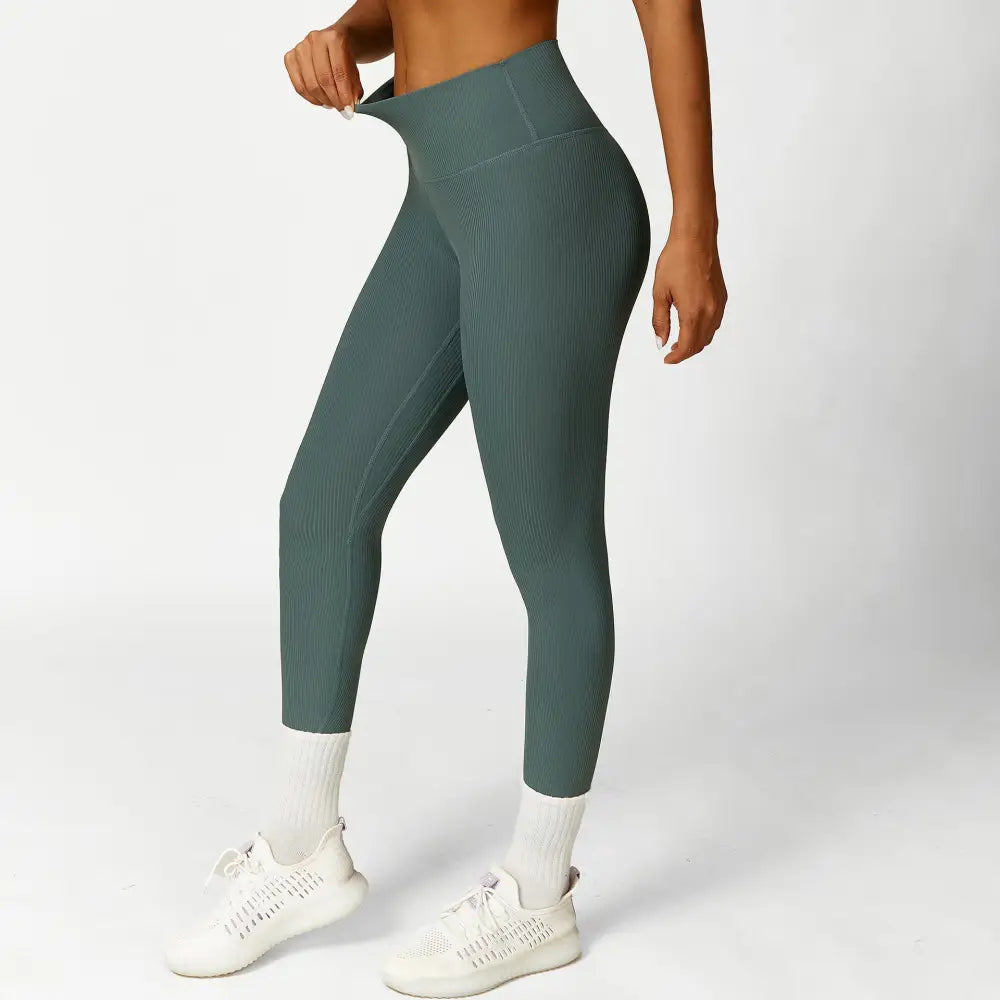 Hollow Cutout Shoulder Strap Long Sleeve Sports Chest Pad Running Fitness Yoga Suit - S / Sage Green Trousers