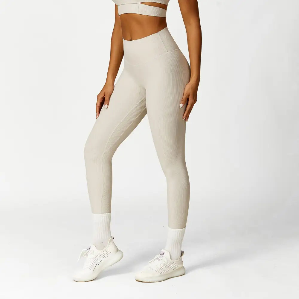 Hollow Cutout Shoulder Strap Long Sleeve Sports Chest Pad Running Fitness Yoga Suit - S / Floating Rock Ash Trousers