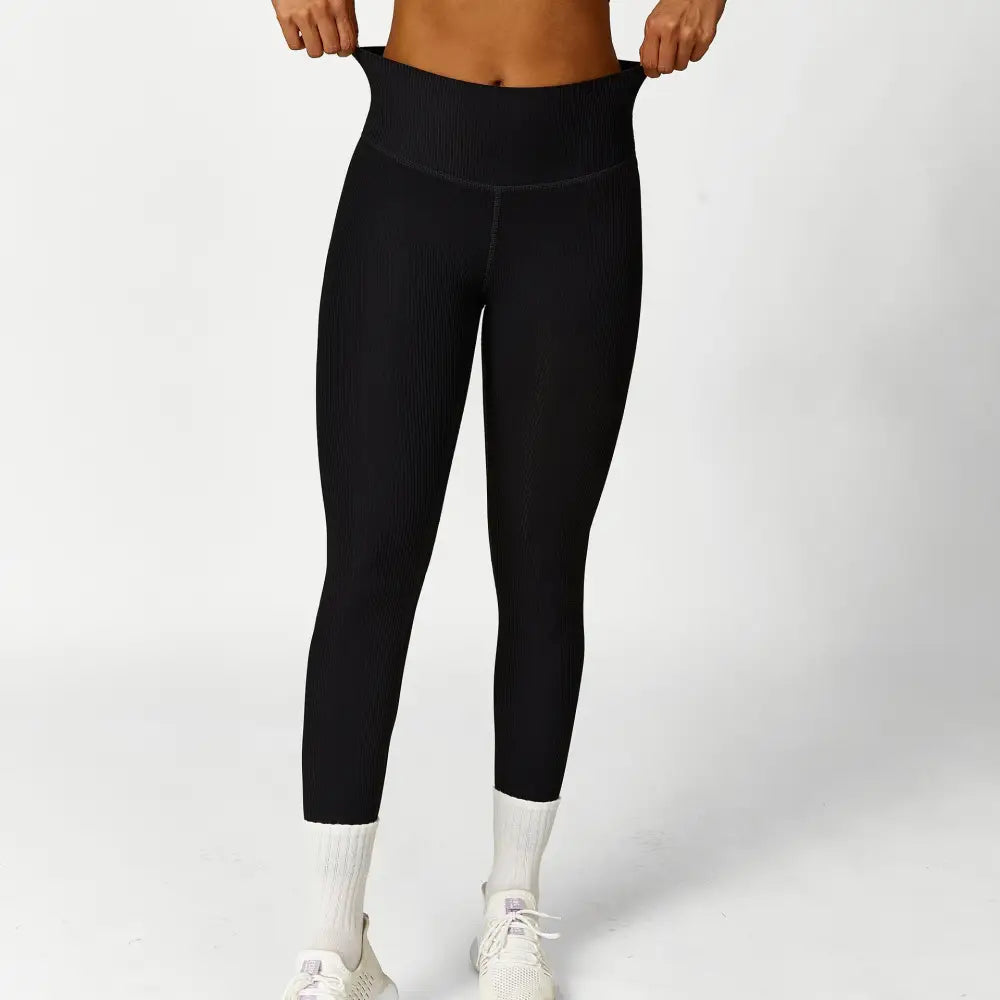 Hollow Cutout Shoulder Strap Long Sleeve Sports Chest Pad Running Fitness Yoga Suit - S / Black Trousers - Activewear