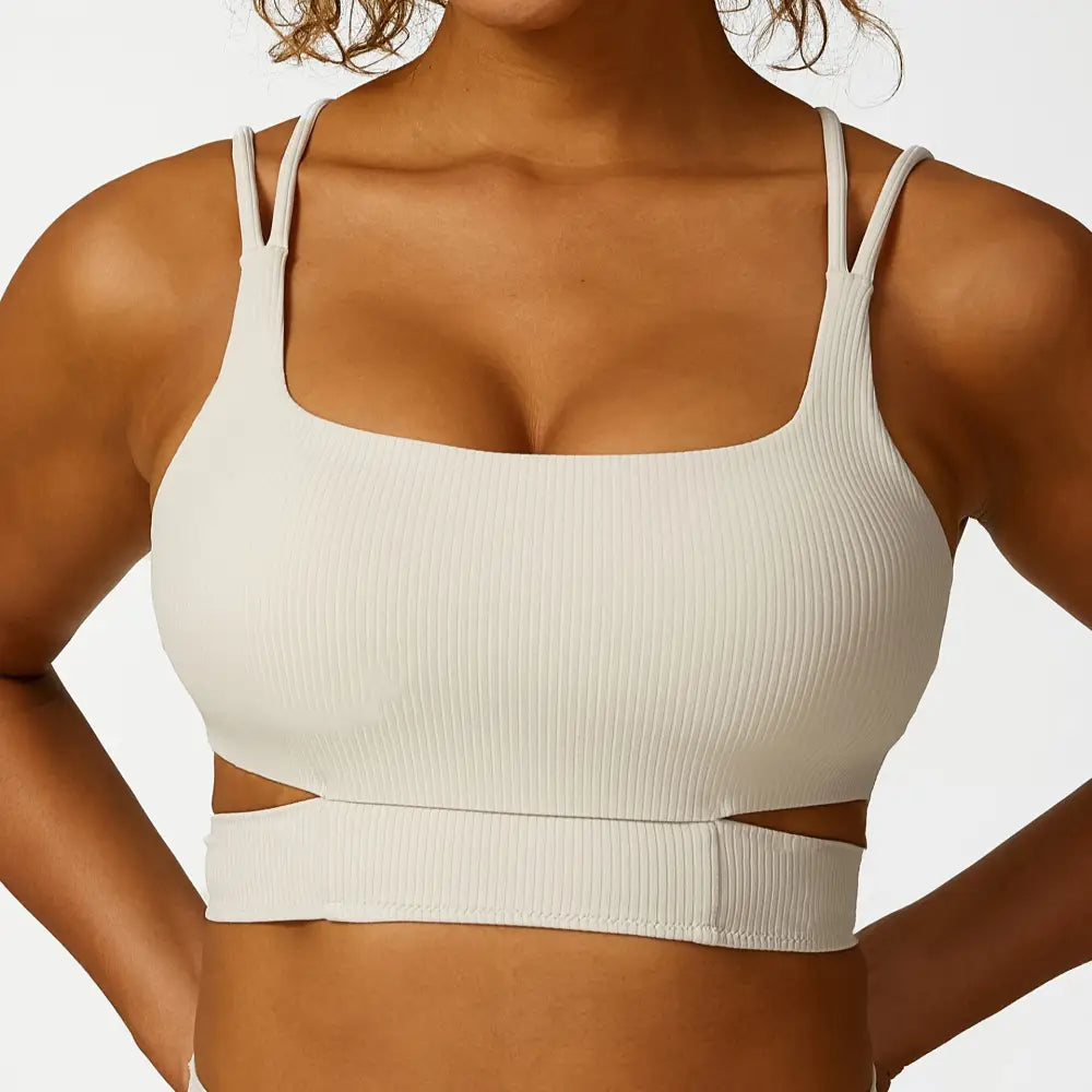 Hollow Cutout Shoulder Strap Long Sleeve Sports Chest Pad Running Fitness Yoga Suit - Activewear
