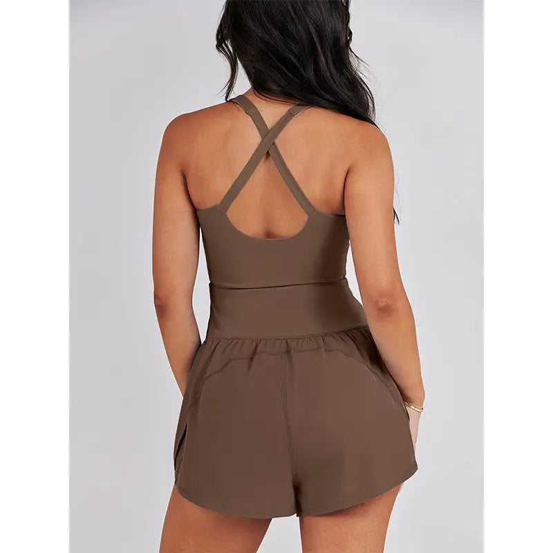 Hollow Cutout Sling Slim High Waist U-Collar Exercise Yoga Romper - Activewear