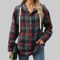 Hooded Button Plaid Sweatshirt - S / Navy Blue - Sweatshirts & Hoodies