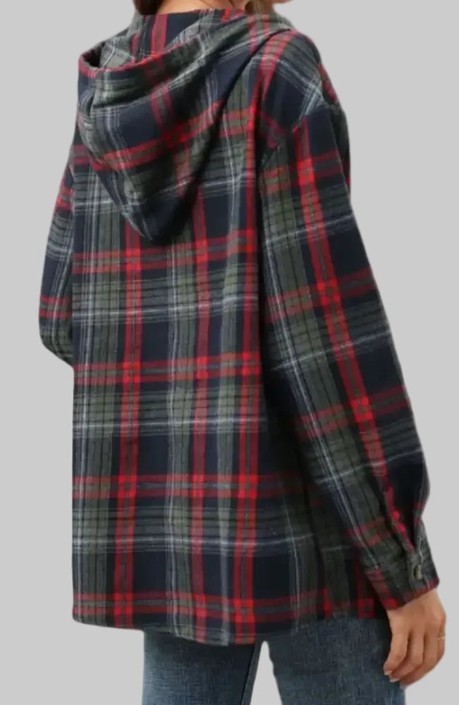 Hooded Button Plaid Sweatshirt - Sweatshirts & Hoodies