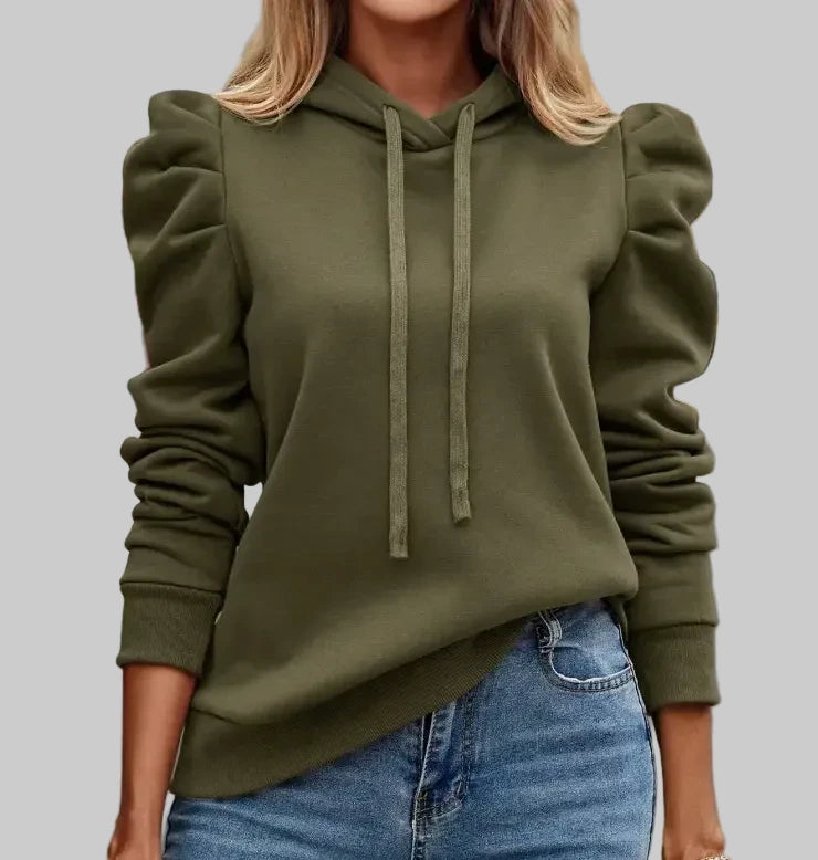 Hooded Long Puff Sleeve Sweater - S / Army Green - Sweatshirts & Hoodies