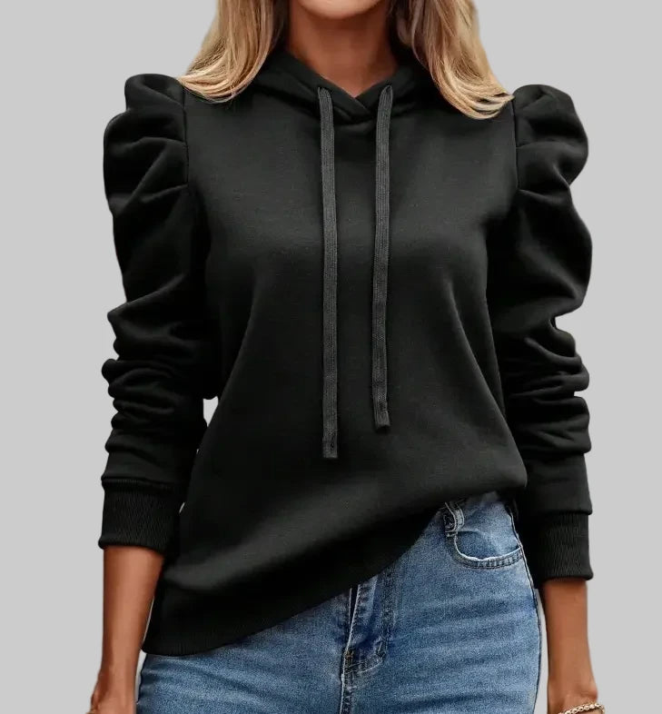 Hooded Long Puff Sleeve Sweater - S / Black - Sweatshirts & Hoodies