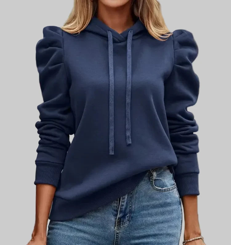 Hooded Long Puff Sleeve Sweater - S / Blue1 - Sweatshirts & Hoodies