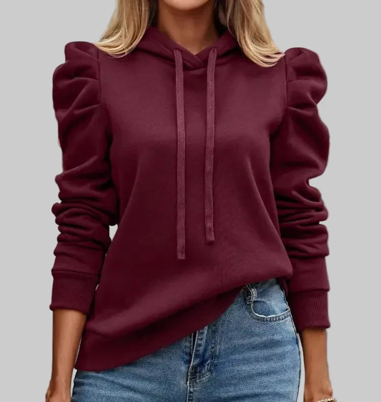 Hooded Long Puff Sleeve Sweater - S / Burgundy - Sweatshirts & Hoodies